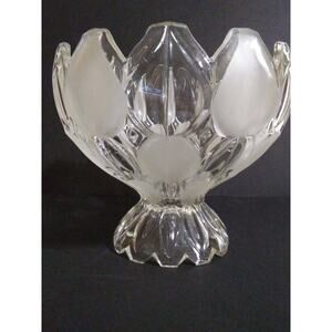 Vintage 8" Pedestal Compote Fright Nut Bowl Frosted Tulip Flower Design Glass...
